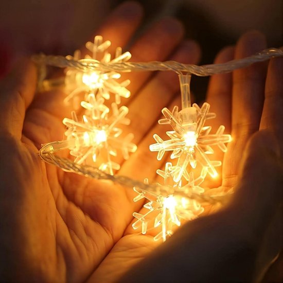 Sneeuwvlok LED Slingerlamp - 6m 40 Lampjes Warm Wit | Batterij gevoed(exclusief batterijen) | 2 Lichtstanden continu & knipperend, Kerst Feestdecoratie Binnen en Buiten- Sfeervolle decoratie binnenshuis — cadeau in Wonen & Interieur - foto 3