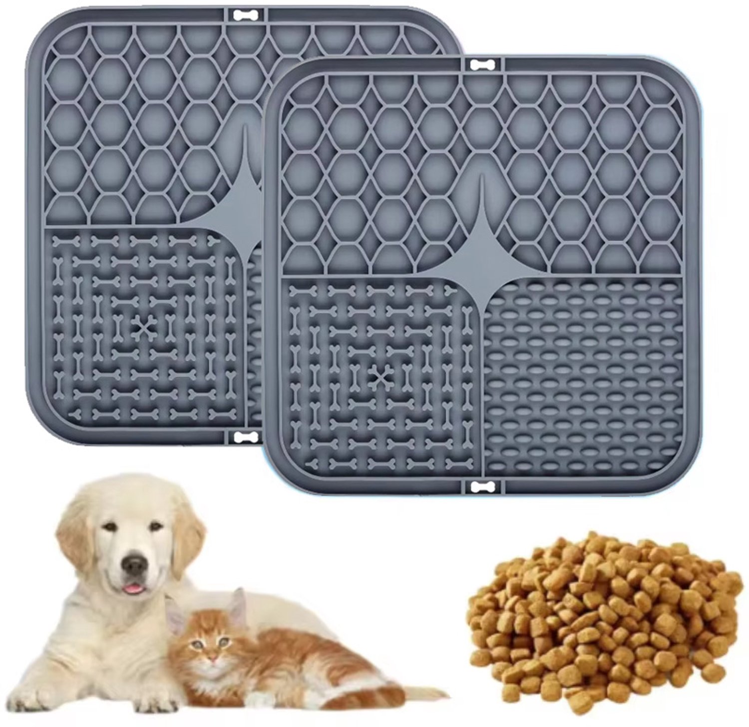 2PCS Huisdier Lick Silicone Mat Honden Huisdier Slow Food Plate voor Hond Baden Afleiding Silicone Hond Zuiger Voer Training Hond Voer Voorraden-Katten & Puppies met Zuigbekers 15.5CM