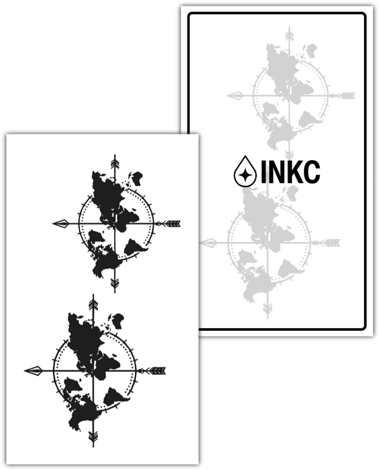 INKC - Tijdelijke Tattoo - Wereld Kompas - Nep Tattoo - Plak Tattoos - Blijft tot 2 weken - 7 x 12cm