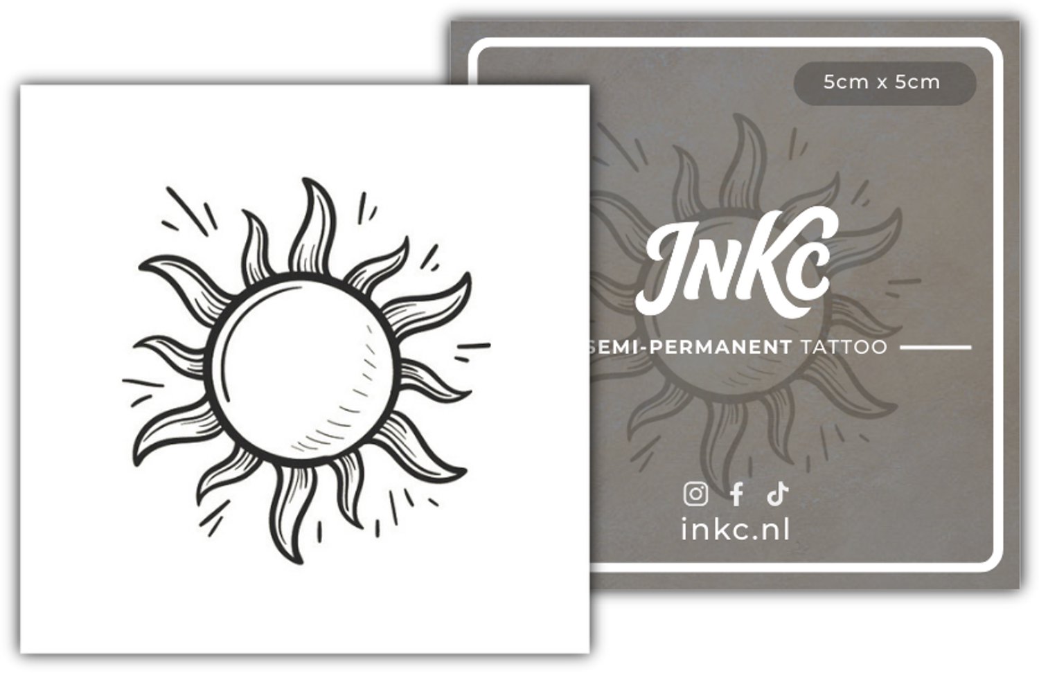 INKC - Tijdelijke Tattoo - Zon - Nep Tattoo - Plak Tattoos - Blijft tot 2 weken - 5 x 5cm