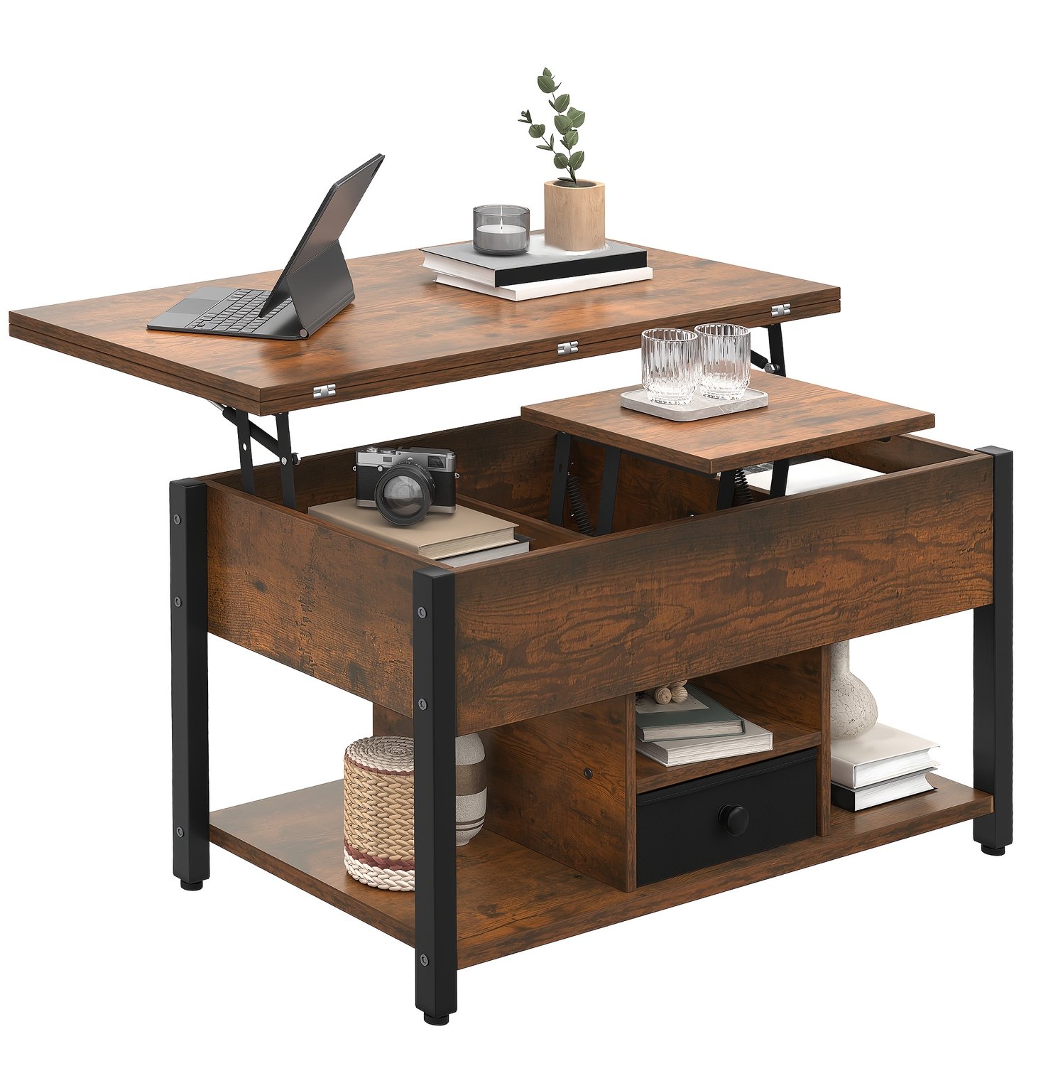 Mura Logistiek Mura Salontafel - Eettafel - Koffietafel - Coffee Table - Tafel - Verstelbare Tafel - 4-in-1 Multifunctioneel - Retro Bruin