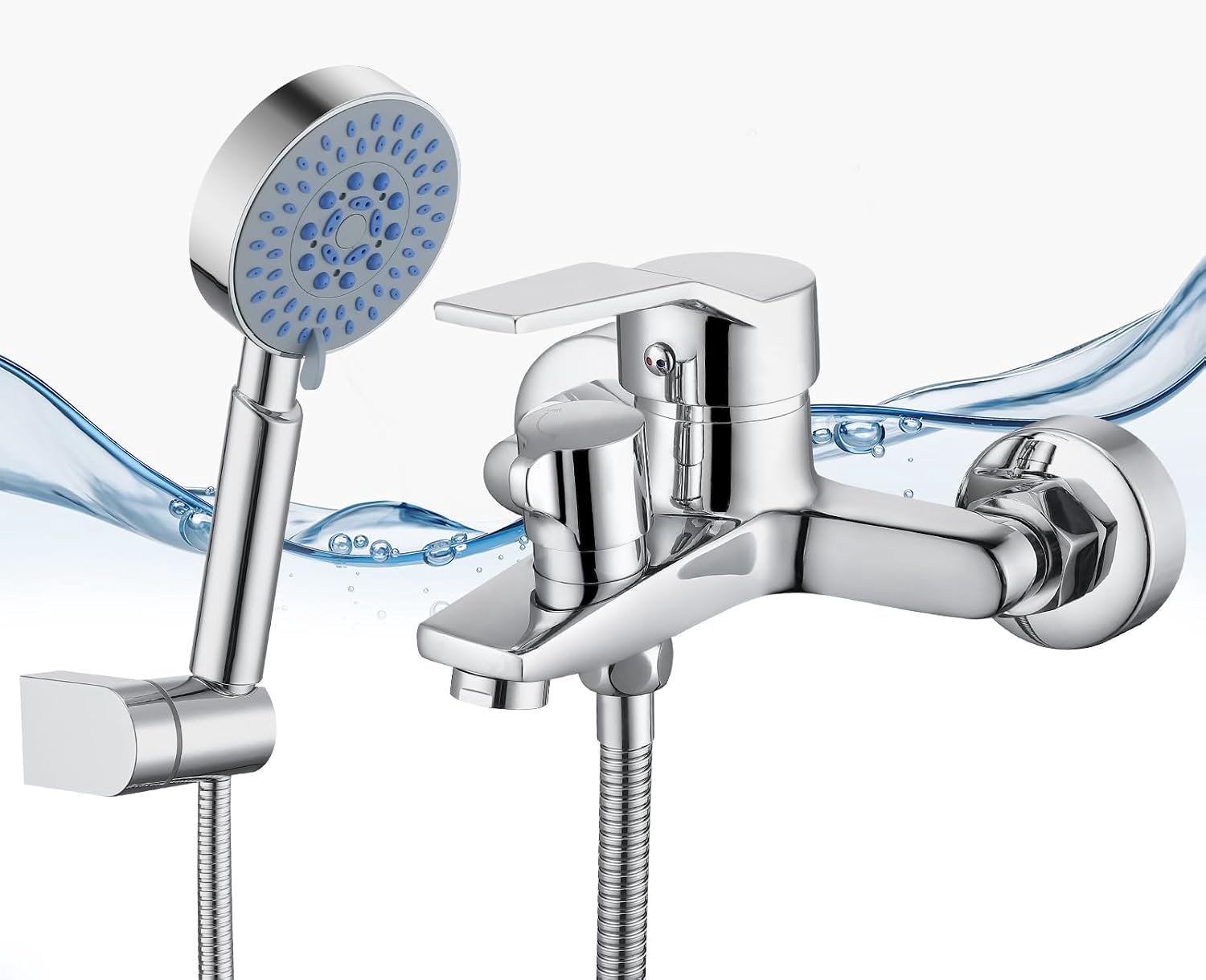 LOVHAUS Badkraan met Handdouche - 5 Straalstanden - Messing - Chroom - 150 cm Doucheslang - Wandmontage