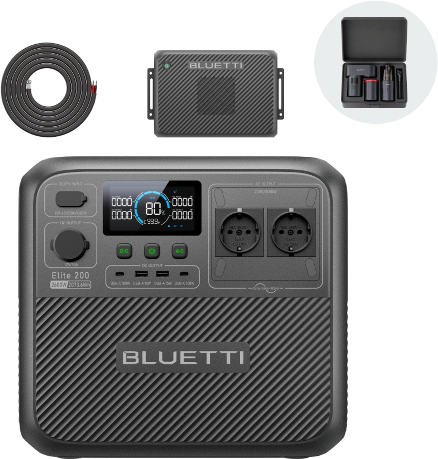 BLUETTI Elite 200 V2 Power Station met Charger 2 - 2073 Wh LiFePO₄ - 2600 W AC-uitgang - 2 AC-stopcontacten - Power Lifting tot 3900 W - voor Camper, Camping en Noodstroom