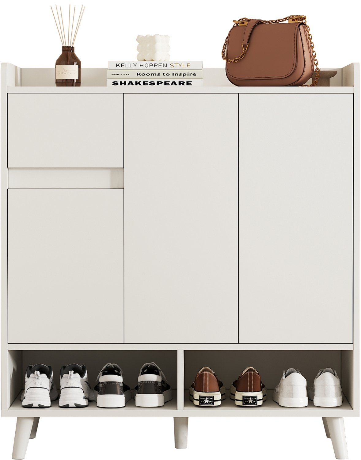 Schoenenrek - Moderne Greeploze Kast Met Verstelbare Planken - Wit