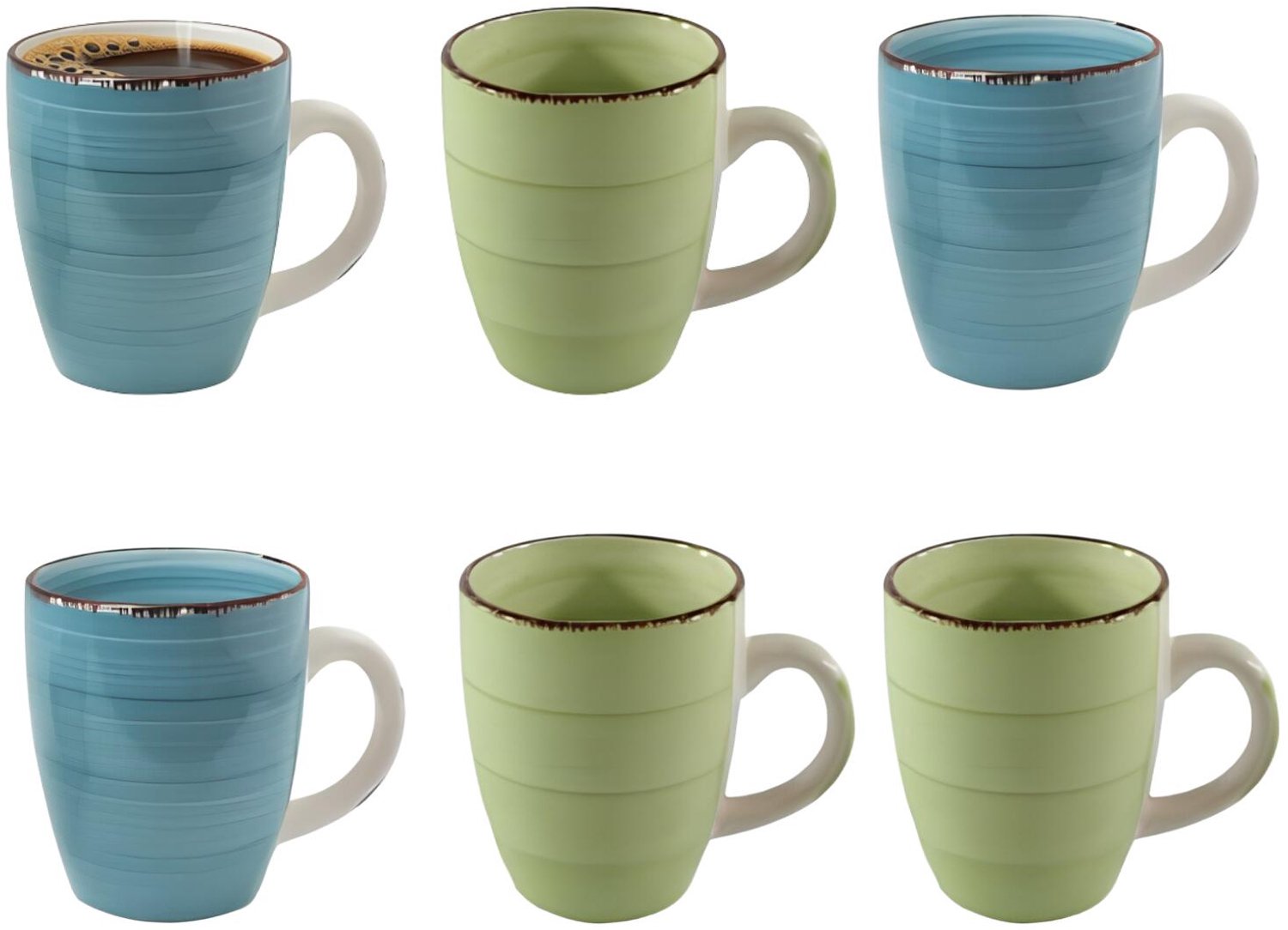 Bellatio Design Koffiemok Colourful Morning - set van 6 - blauw / groen - keramiek - 340 ml - theemokken