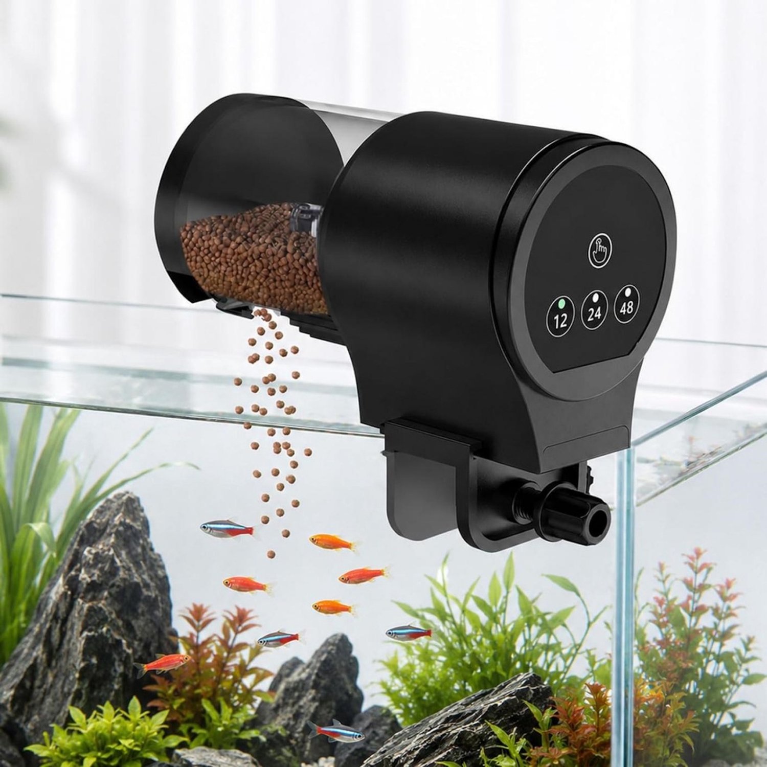 SSTRWGOOD Automatische visvoeder - 100 ml - Automatische aquariumvoeder - Geschikt voor aquariums - Vochtbestendig - Instelbare voederhoeveelheid - 3 voederstanden - Perfect geschikt voor vakanties en reizen - Gemakkelijk te gebruiken