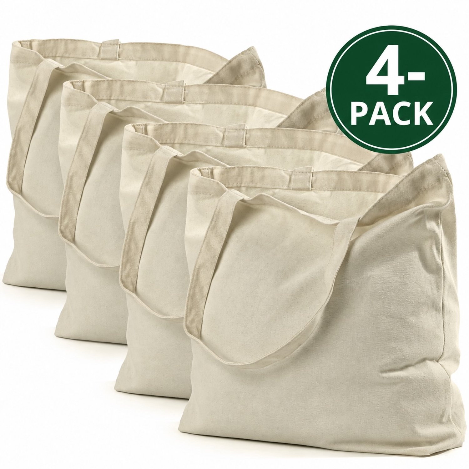 Ecorare - Canvas tas 12L - 4-pack - Hoogwaardige & stevige shopper - Lichtbeige naturel - 45x40 cm