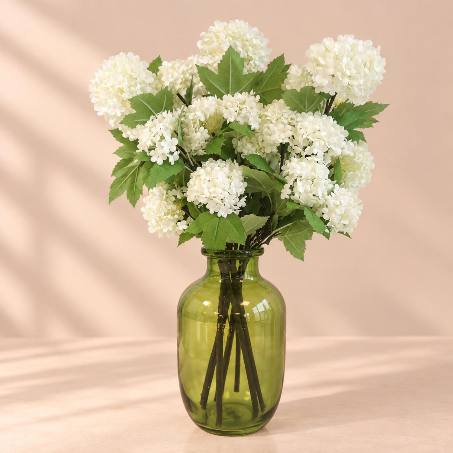 Bellatio Design Kunstbloem Viburnum / sneeuwbal Roseum - 5x - 60 cm - creme wit - losse steel - kunst zijdebloemen