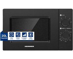 Heinner HMW-MD20MBK - Solo Magnetron Vrijstaand 20 Liter - 700W met 5 Vermogensstanden - Ontdooifunctie & Timer 35 Min - Mechanische Bediening - Zwart