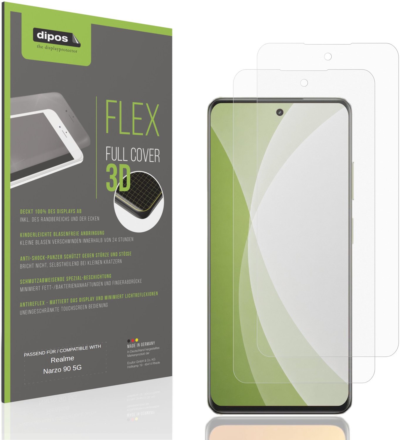 dipos FLEX – 2x Matte Screenprotector geschikt voor Realme Narzo 90 5G | Volledige Schermbescherming | Case-Friendly