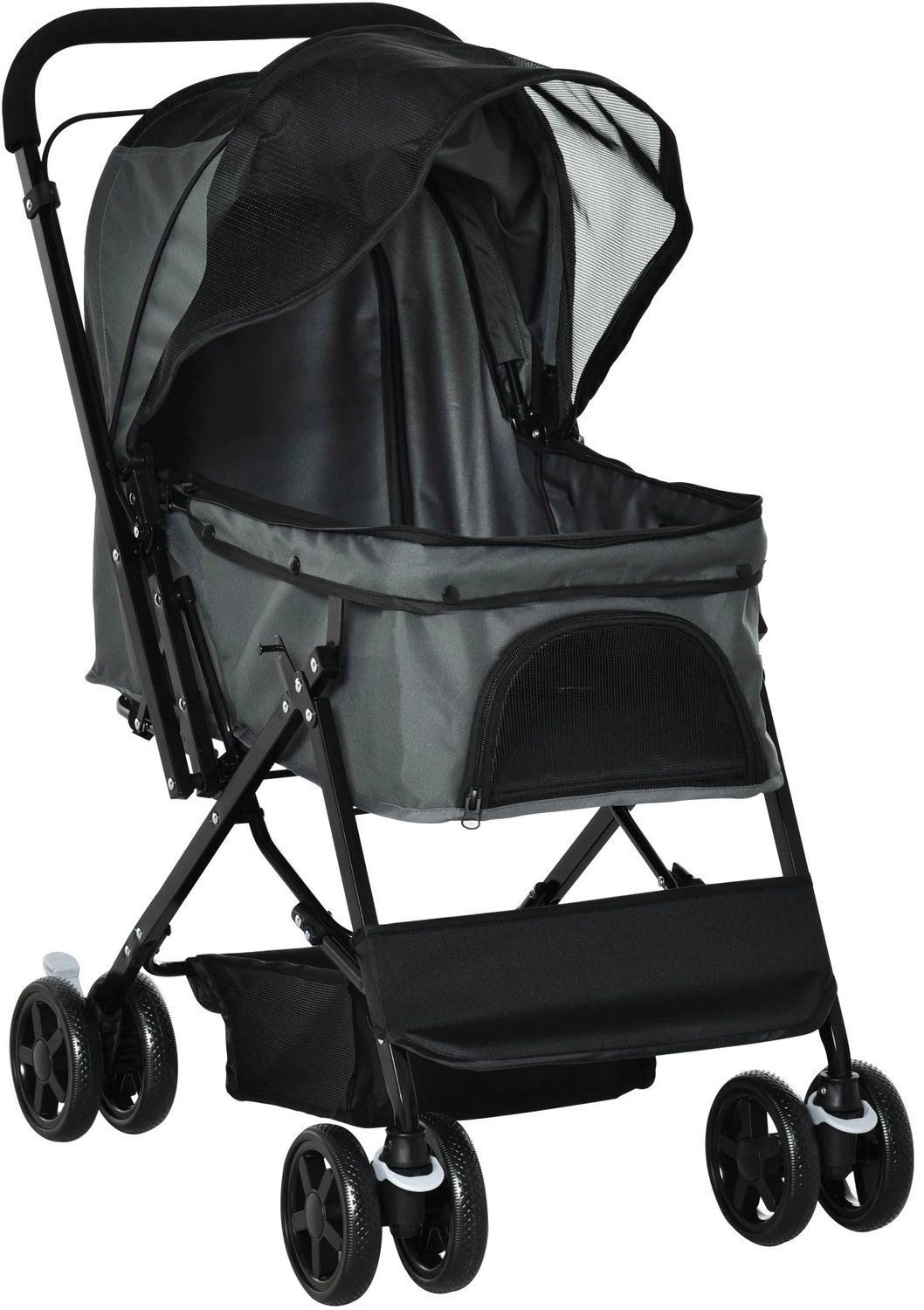 DeltaMerch Hondenbuggy - Hondenwagen - Opvouwbaar - Omkeerbare Duwstang - Verstelbare Luifel - 360° Voorwielen - Tot 15 kg - Grijs
