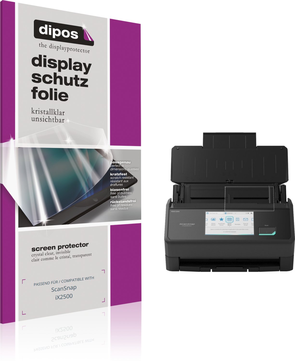 dipos – 2x Beschermfolie geschikt voor ScanSnap iX2500 | Krasbestendige & heldere Screenprotector Ultra-Thin