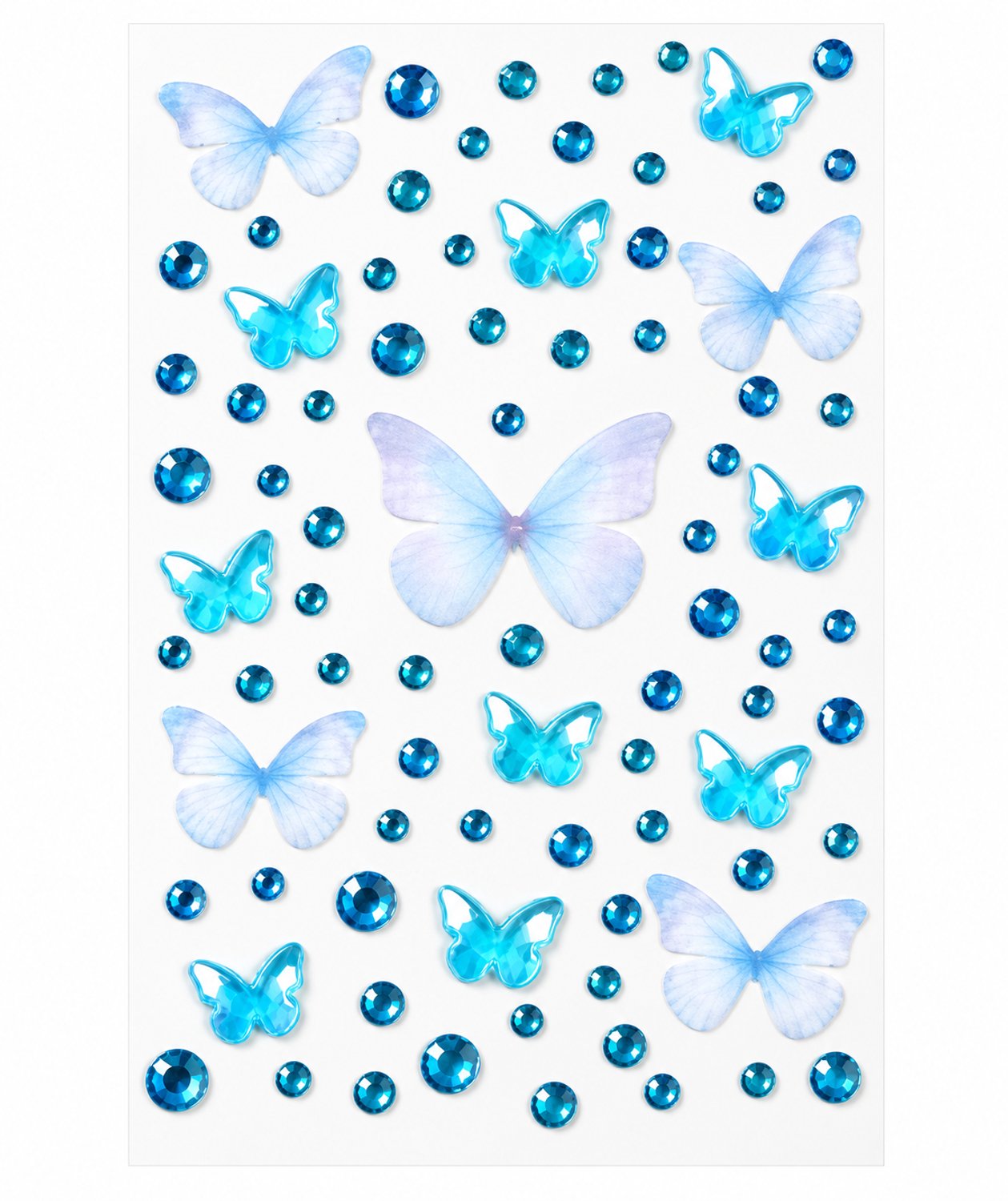Face & Body Jewels Blauw Vlinders Diamanten [Dots Strass Steentjes met Zelfklevend Plaklaag - Sticker Diamantjes voor Lichaam en Gezicht - Festival Tattoo Set Outfit Glitter - Juwelen Rhinestones Rhine stones - Plak Diamantjes]