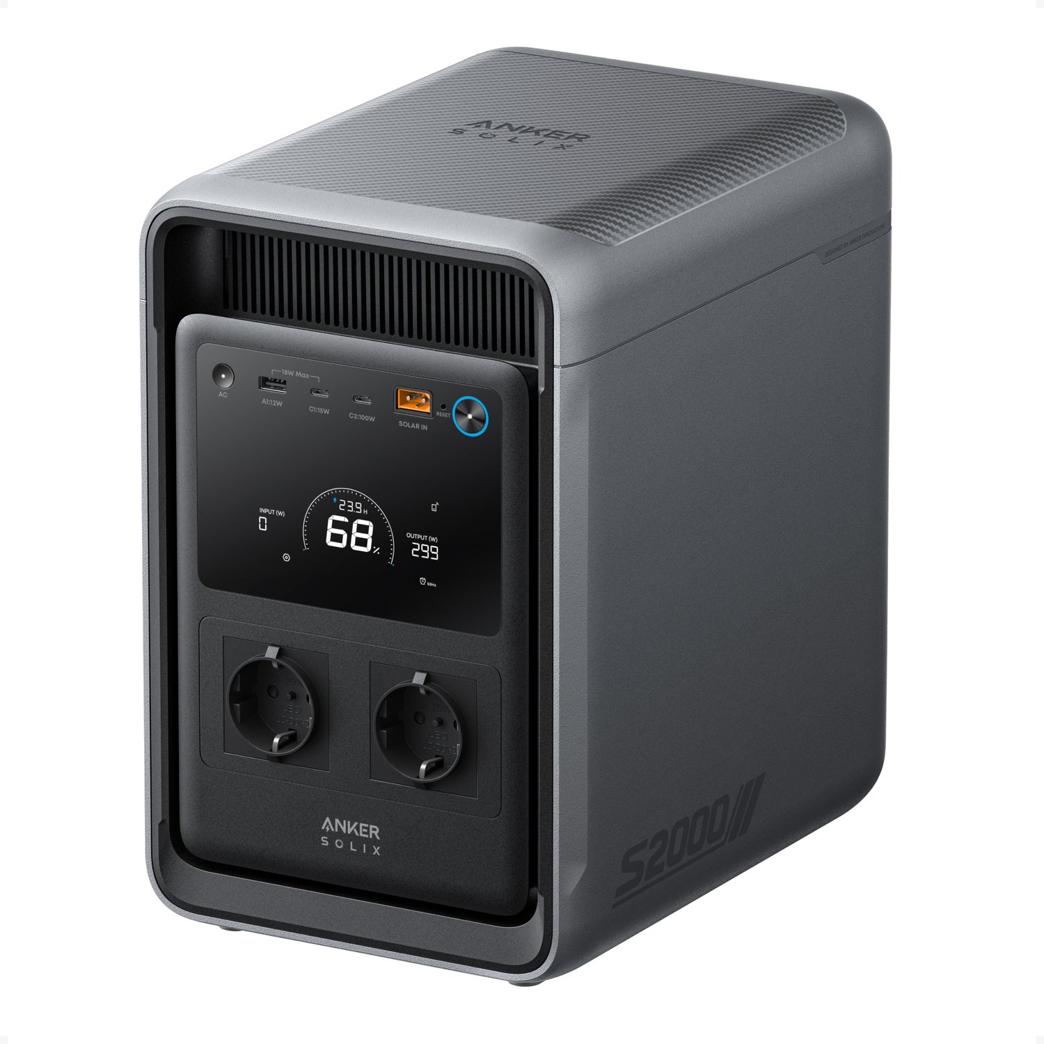 Anker SOLIX S2000 draagbaar powerstation - 2000Wh - 1500W - thuisback-up - UPS - 2000Wh LiFePO4-accu - tot 24 uur stroom voor je gezin - 10ms UPS - 3000W piek - zonnegenerator voor thuis - buiten en noodgevallen
