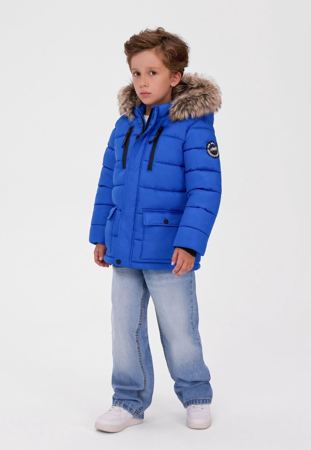 Minoti winterjas jongens – parka met imitatiebont – vier zakken – koningsblauw