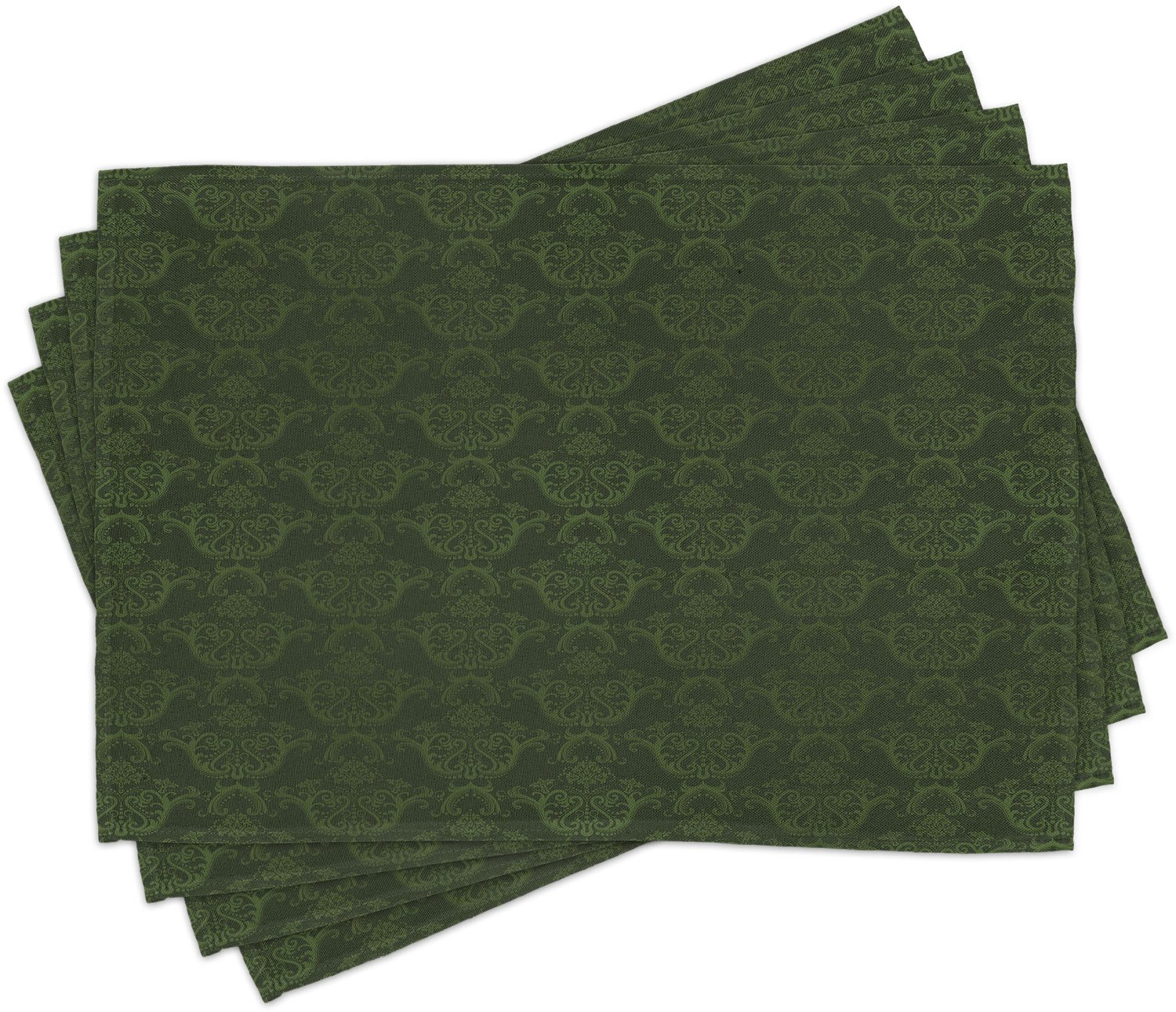 ABAKUHAUS Jagersgroen Placemats Set van 4, Victoriaans Damast Rococo Renaissance Wervelend Klassieke Bloemen Bloemblaadjes Patroon, Wasbare Stoffen Placemats voor Eetkamer- en Keukentafeldecoratie, Groen