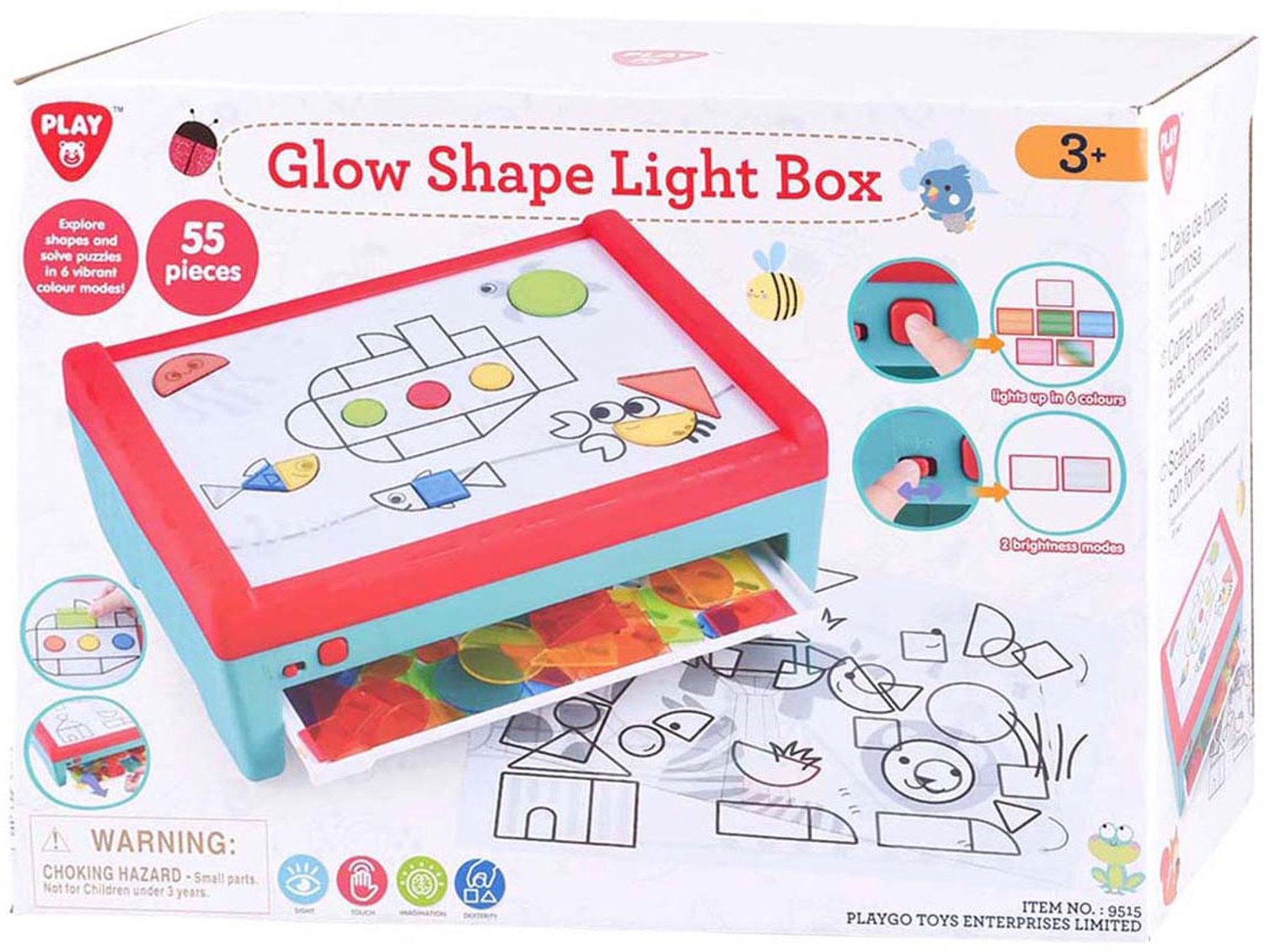 Playgo lichtbox speelgoed Glow vormen - 55-delig creatief spel.