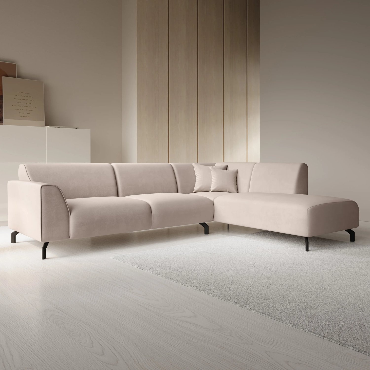 MEUBELLA Moana - Hoekbank 4-zits - Stof beige - Rechts