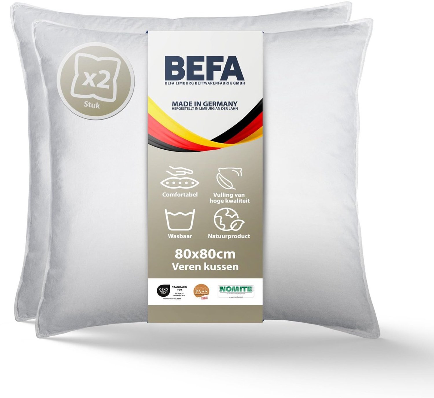 Duraxl Hoofdkussen - Veren - 80 x 80 cm - 1200 g