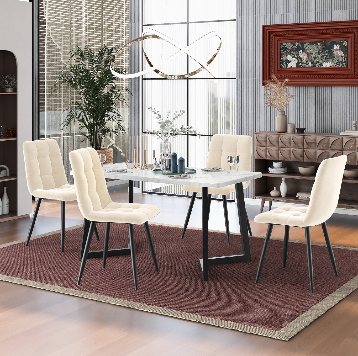 Maisentiel Eetkamerstoelen set van 4 – fluwelen bekleding, metalen poten – 44 x 41 x 86 cm Beige