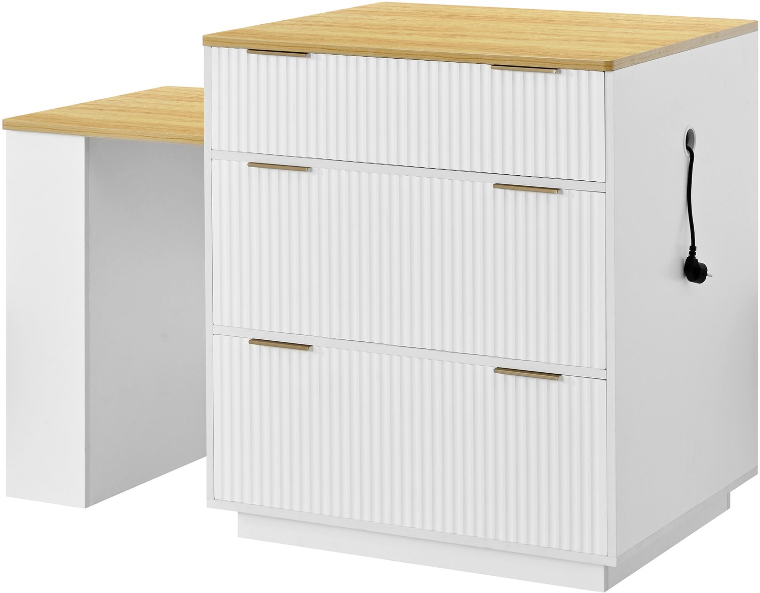 MUVANO Wit keukeneiland met uitschuifbare eettafel - Ledverlichting en lades - MDF en spaanplaat - 127,5–205 x 67 x 92 cm - Keuken en eetkamer