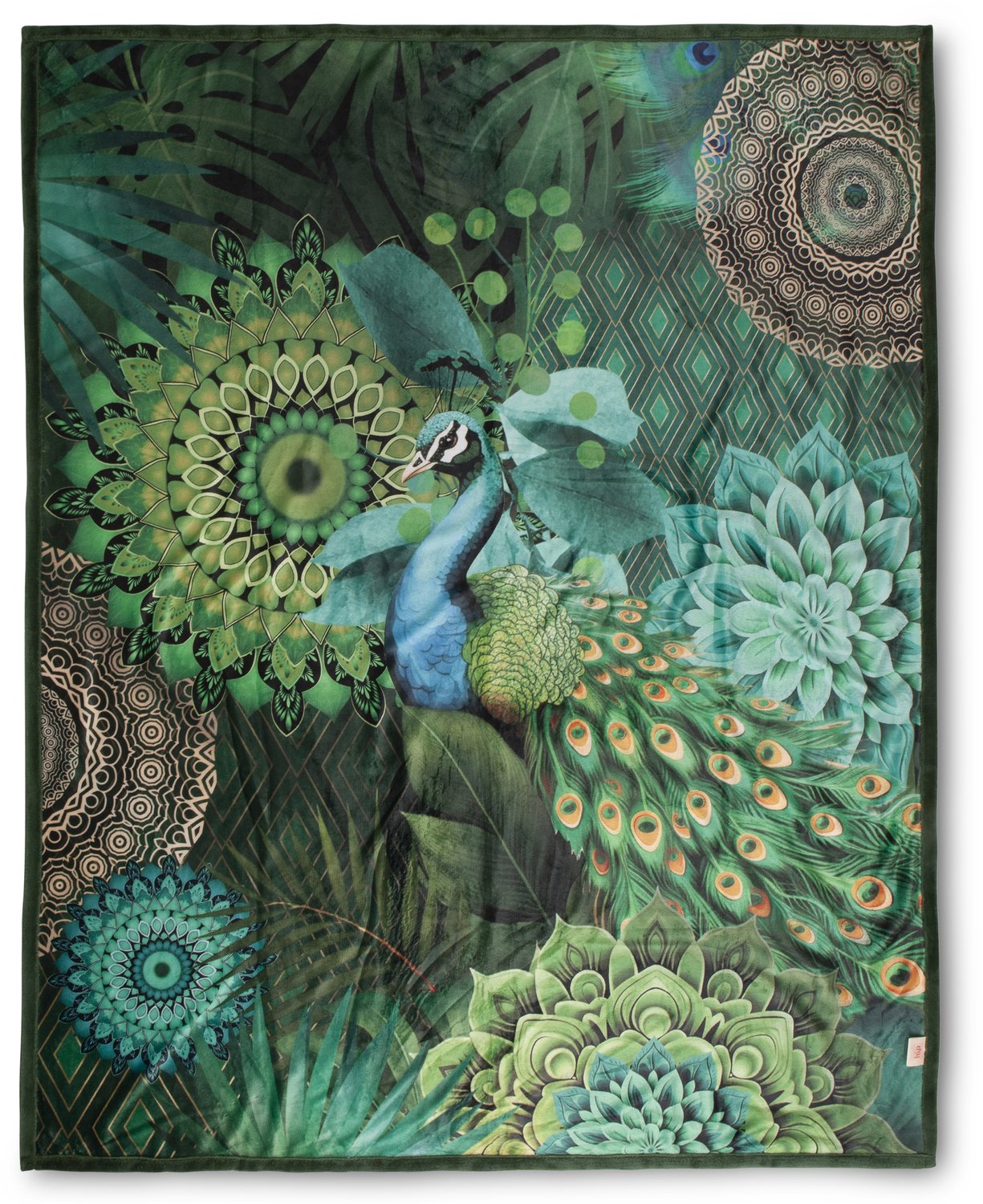 Hip plaid mandalas & pauw - 130x160 cm - Groen - 100% Polyester velours Green