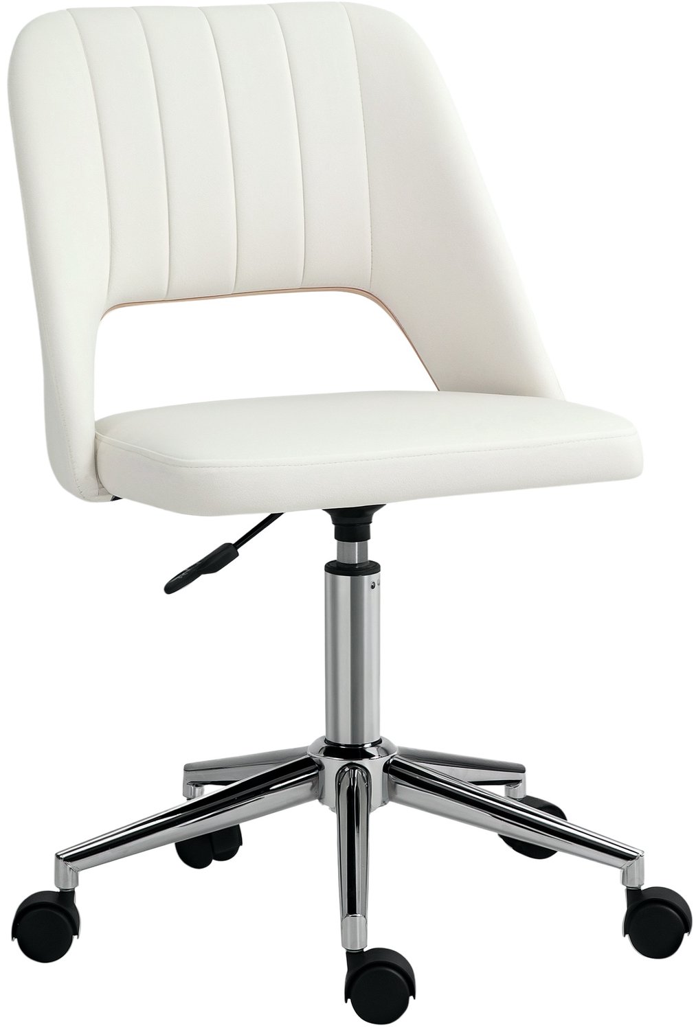 Lunpog Thuiskantoorstoel met Fluweellook - Bureaustoel - 49x60x91 cm - Schelpvormige Rugleuning - Gestoffeerde Computerstoel, 360° Draaibaar - Crèmewit