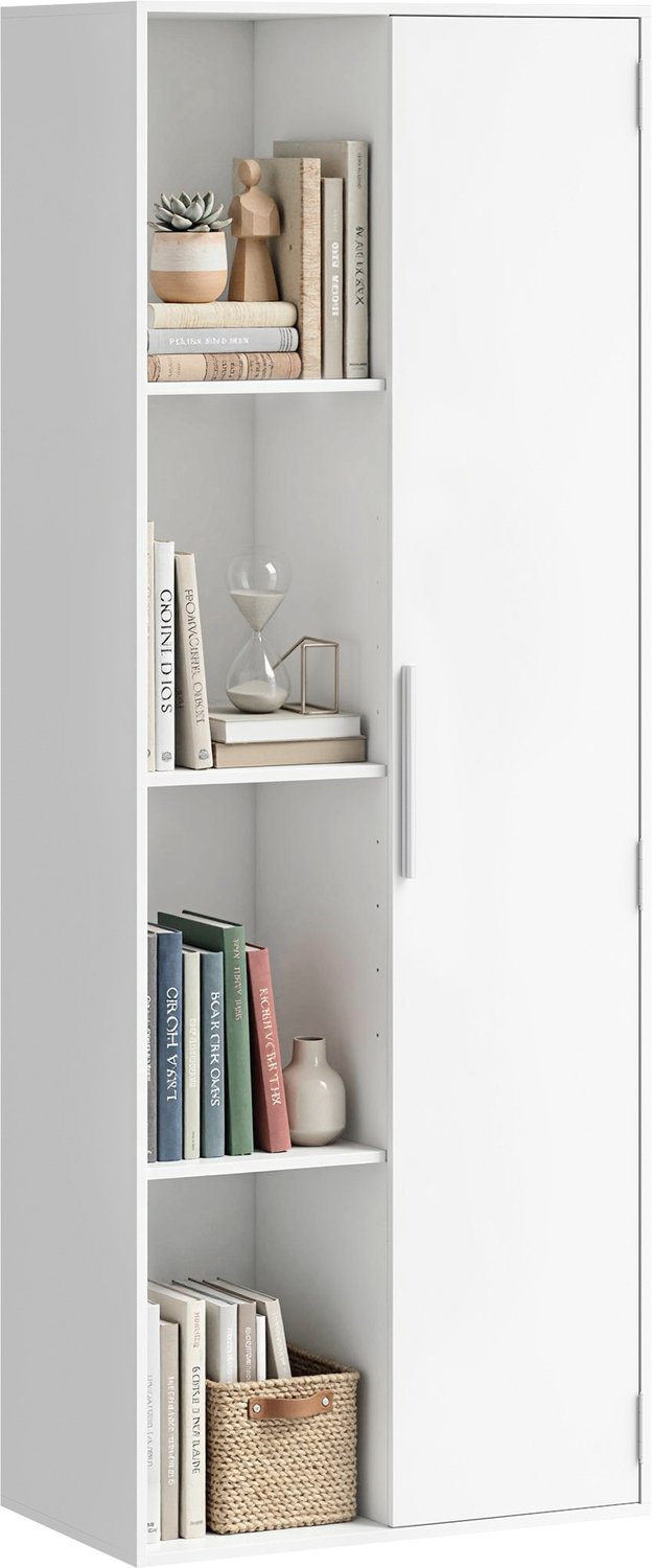 Lunpog "Boekenkast met 4 planken - verstelbare schappen en een kast - Moderne stijl- 60 x 35 x 160 cm- wit " Weiß