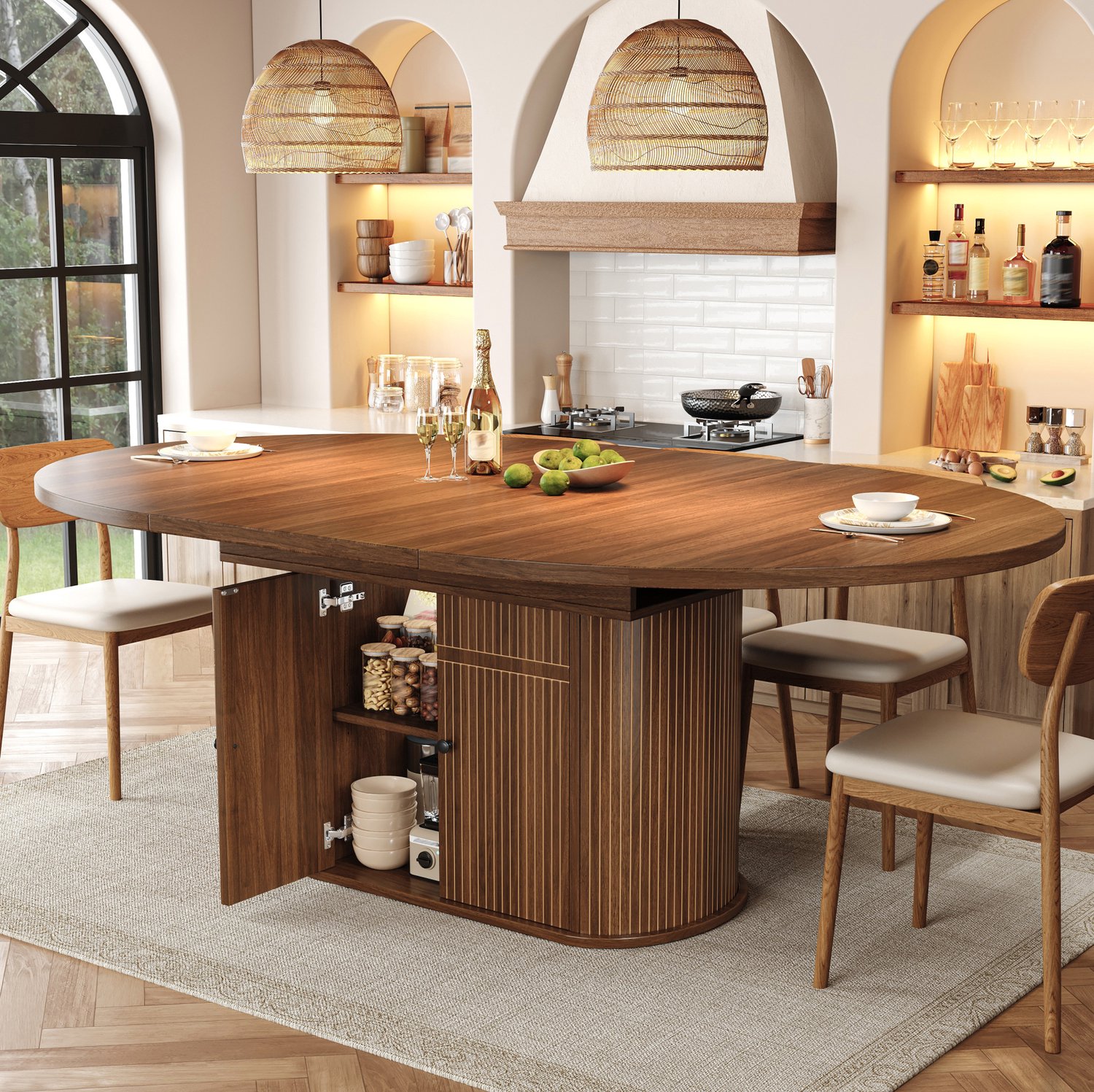 Maisentiel Uitschuifbare eettafel met opbergruimte - 118-158 x 118 cm - MDF - donkerbruin