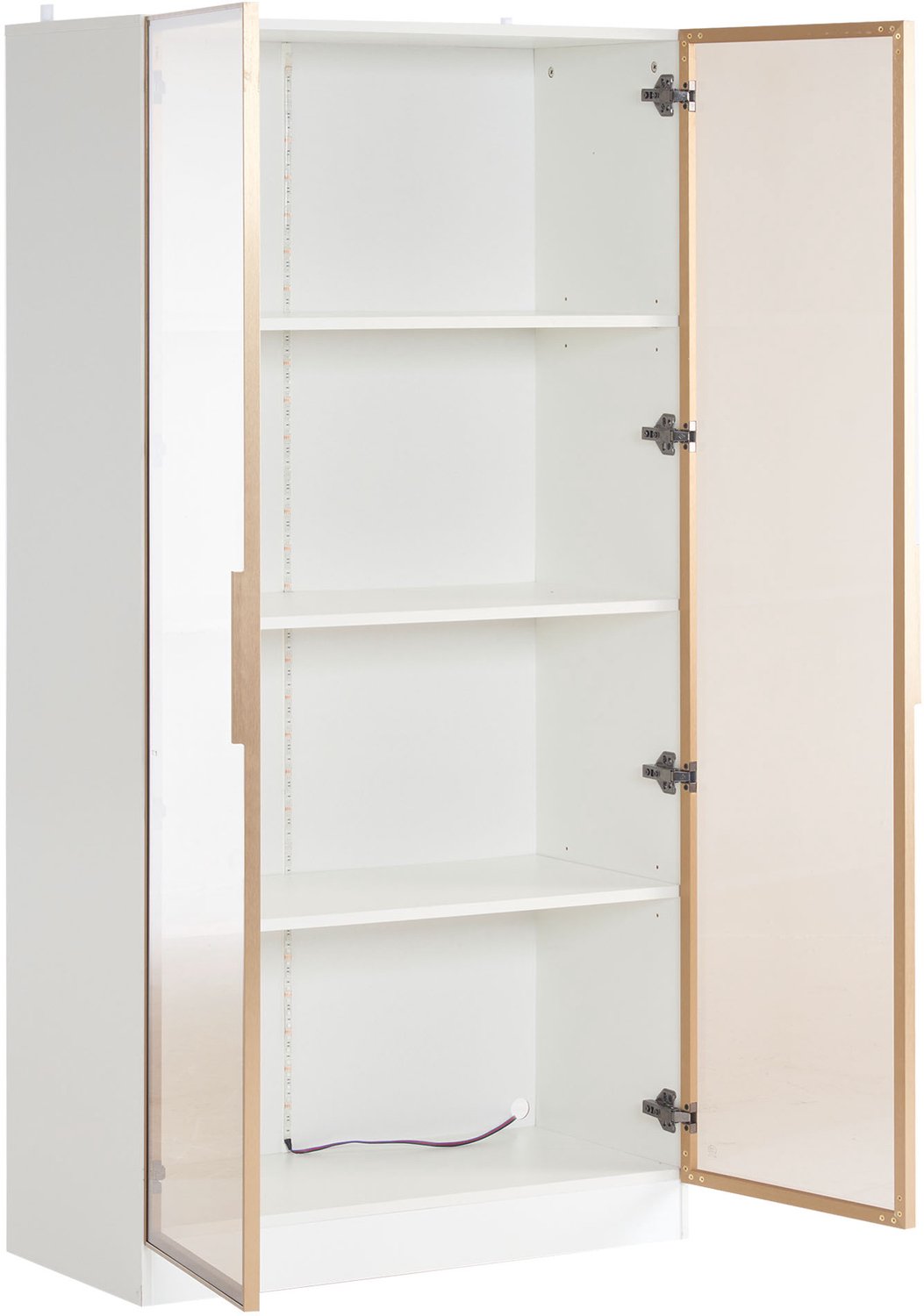 Ropilly Vitrinekast met LED-verlichting - 80 x 40 x 160 cm - twee deuren en verstelbare planken - wit met bruin glas - woonkamer of eetkamer