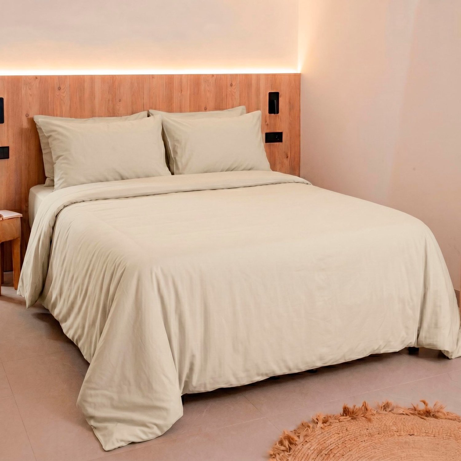 Duraxl Dekbedovertrek - Satijn - 200 x 200 cm - 100% katoen - Set met kussenslopen Beige