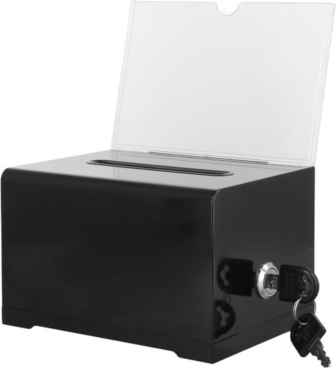 Cocoplus - Stembus - Sleutel - Afsluitbaar - Zwart - Acryl - Liefdadigheidsverzameldoos - Voor gebruik in de kerk - 6.18 x 4.53 x 4.02 inch