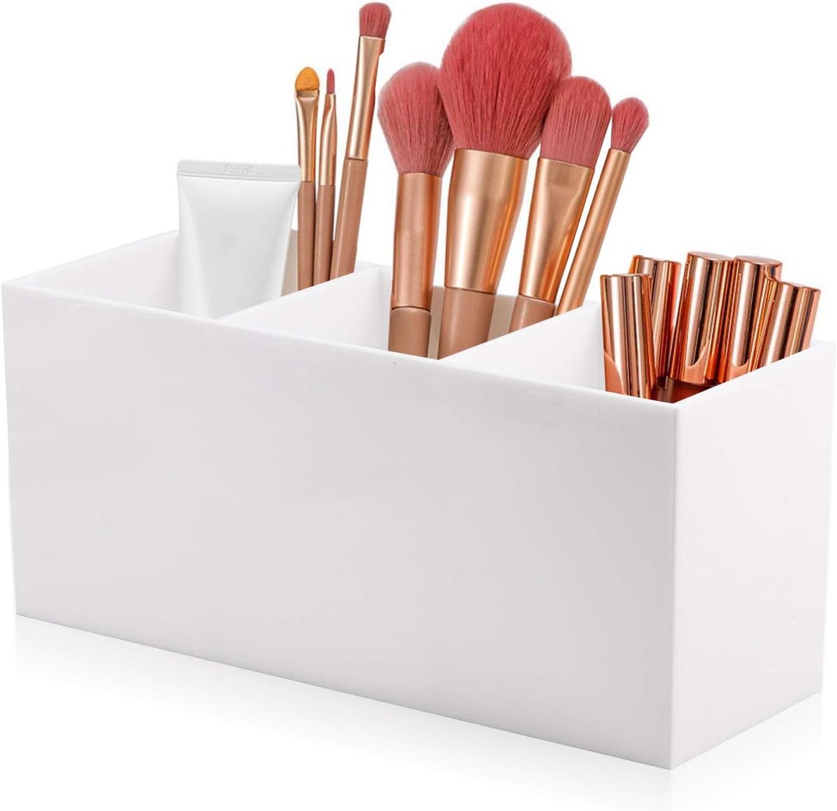 Makeup Brush Holder, Cosmetic Brush Holder with 3 Compartments, Acrylic Makeup Storage, Cosmetic Brushes, Organiser - ShopVlot
