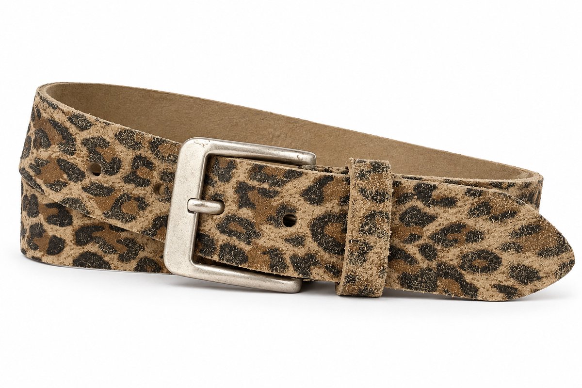 Lichte Panterprint Leren Damesriem 4 cm – Echt Leer – Nikkelvrije Gesp - Maat 115 (totale lengte 130)