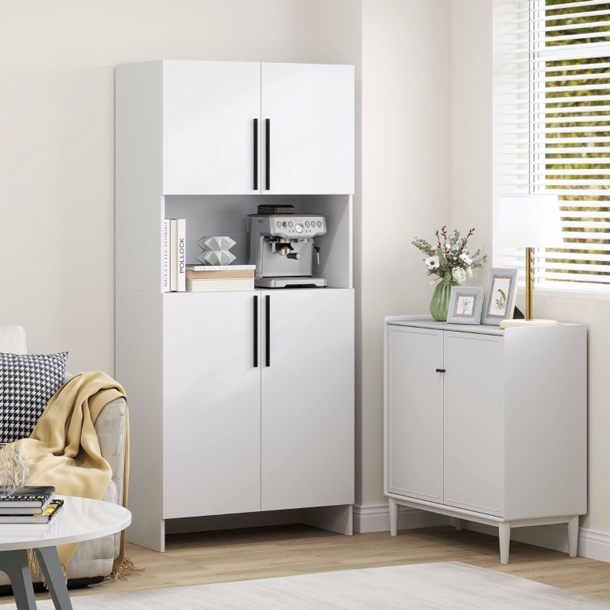 WUVRIE - Keukenkast 79x40x175 cm - Met open ruimte en twee kastgedeelten - Wit