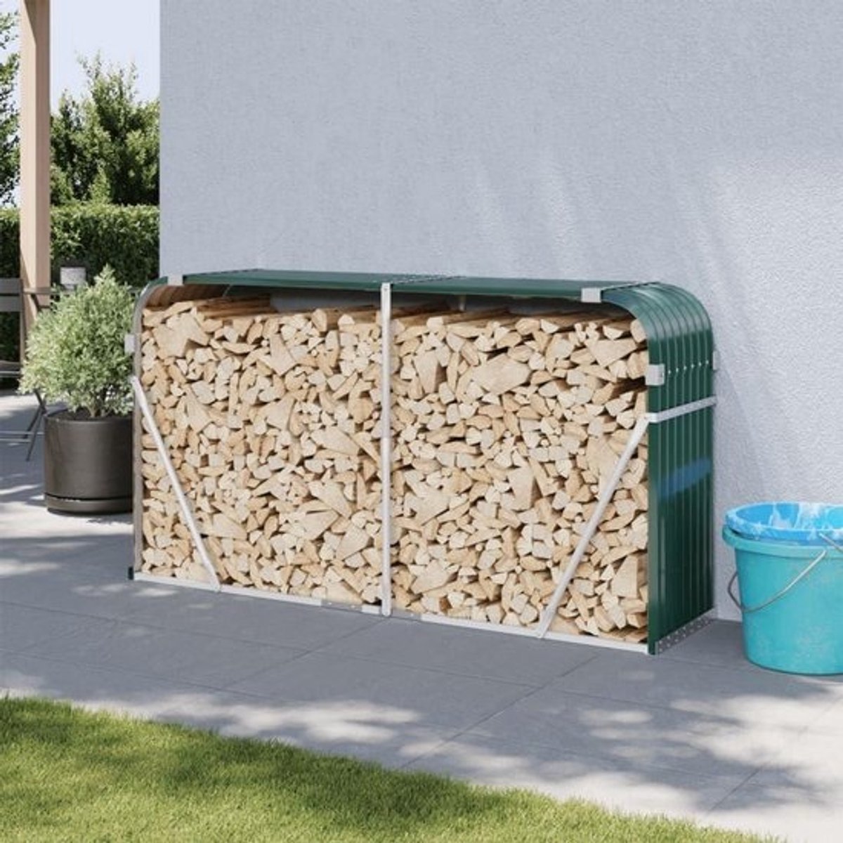 Brandhoutrek - Houthouder - Hout opslaan - Wandbevestiging - 180x45x100 cm - Groen
