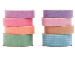 YUBBAEX Dunne Washi Tape-set, 8 rollen, masking tape, kleurrijk, voor kunst, doe-het-zelf, handwerk, dagboek - ShopVlot