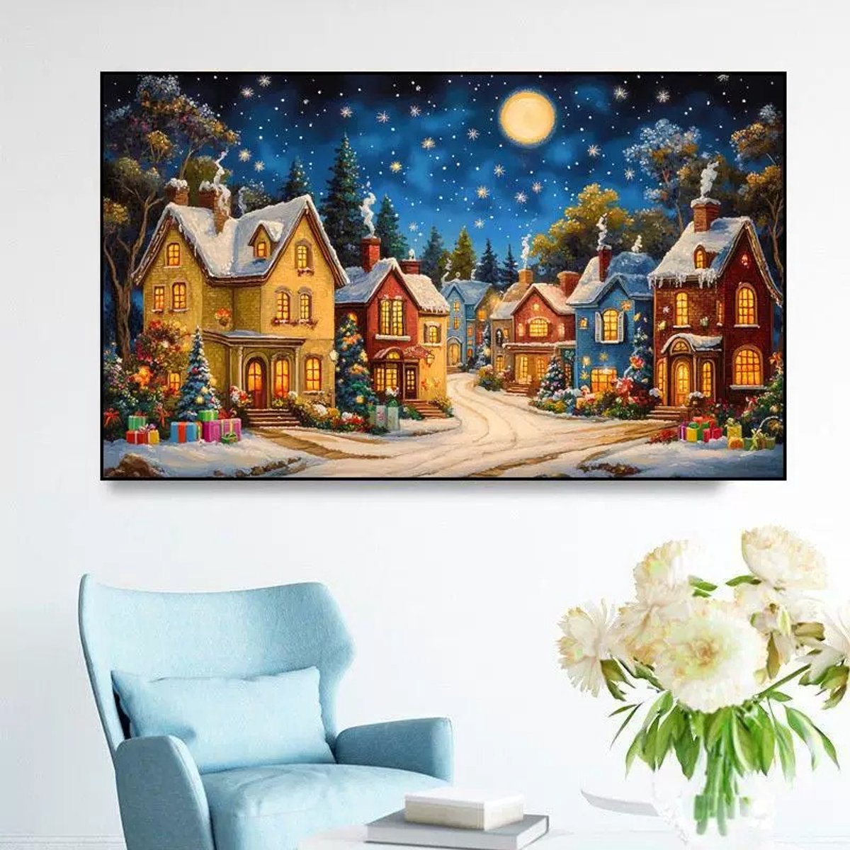 DIY kruissteekborduurpakket/Sneeuwlandschap Stad/gedrukt kruissteekpatroon borduurpakket (frame niet inbegrepen) 50*85CM