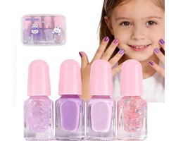 4 niet-giftige nagellak voor kinderen, set op waterbasis, paars, niet-giftig, sneldrogend, verwijderbaar - ShopVlot