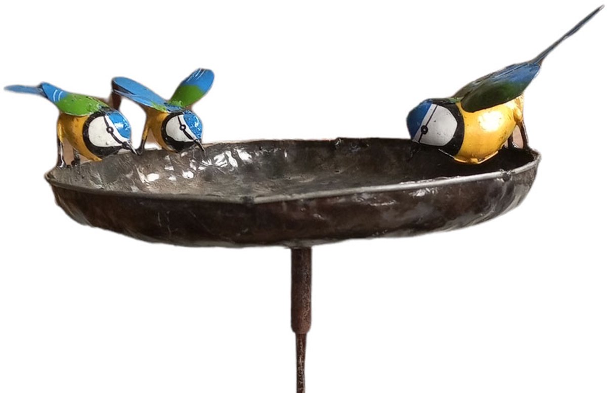 Floz Design voederschaal met vogeltjes - vogelvoederschaal op stang- uniek cadeau voor een vogelliefhebber - handgemaakt en fairtrade - diameter van 27 cm