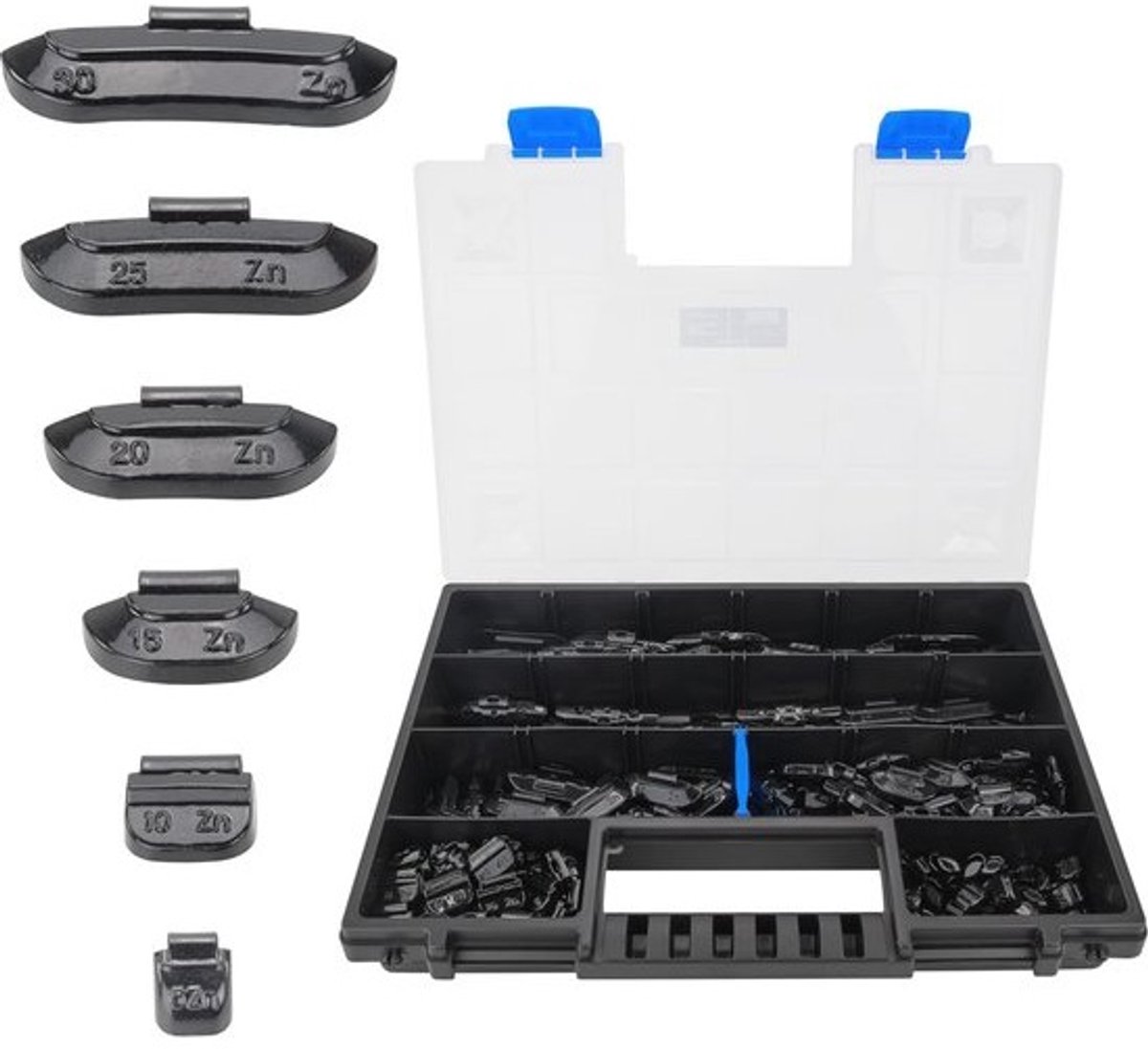 Balanceergewichten - Voor stalen velgen - 225-delige set - 5–30 g - Met organizer