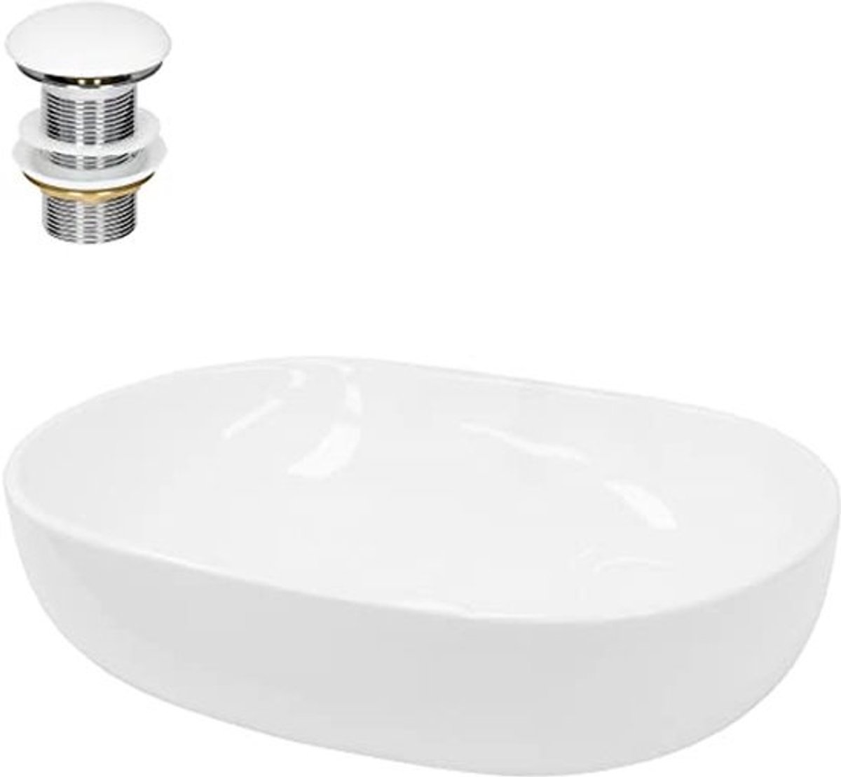 Moderne keramische wastafel 600x420 mm met afvoerset - Voor badkamer of gastentoilet