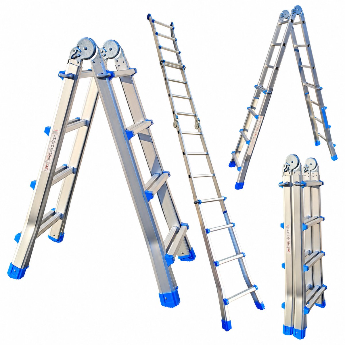 AL Ladders Professionele telescopische joint vouwladder 4X4 Treden Silver