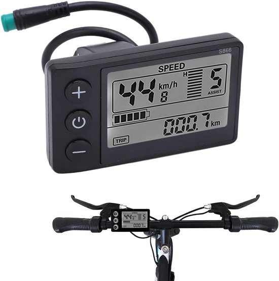 Elektrische fiets S866 LCD-schermmeter, ABS 24V 36V 48V waterdicht fietsbedieningspaneel met SM-stekkers Fietscomputers LCD-scherm — afbeelding 2