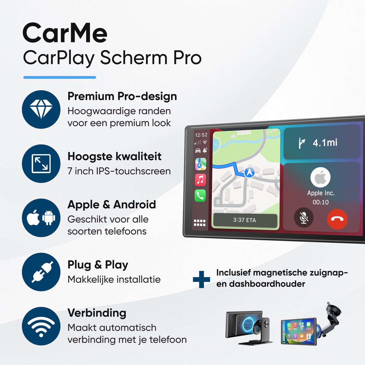 CarMe CarPlay Scherm PRO 7 Inch - Premium Design - Apple CarPlay & Android Auto (Draadloos) - Touchscreen - Navigatiesysteem auto - Android Auto scherm — cadeau in Gadgets - foto 2