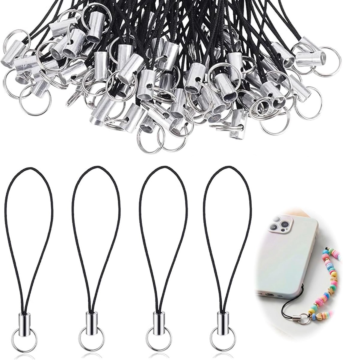Zolara 100 stuks eenvoudige mobiele telefoon lanyardriem, telefoonhangerlussen, telefoonketting met draaivergrendeling - ShopVlot