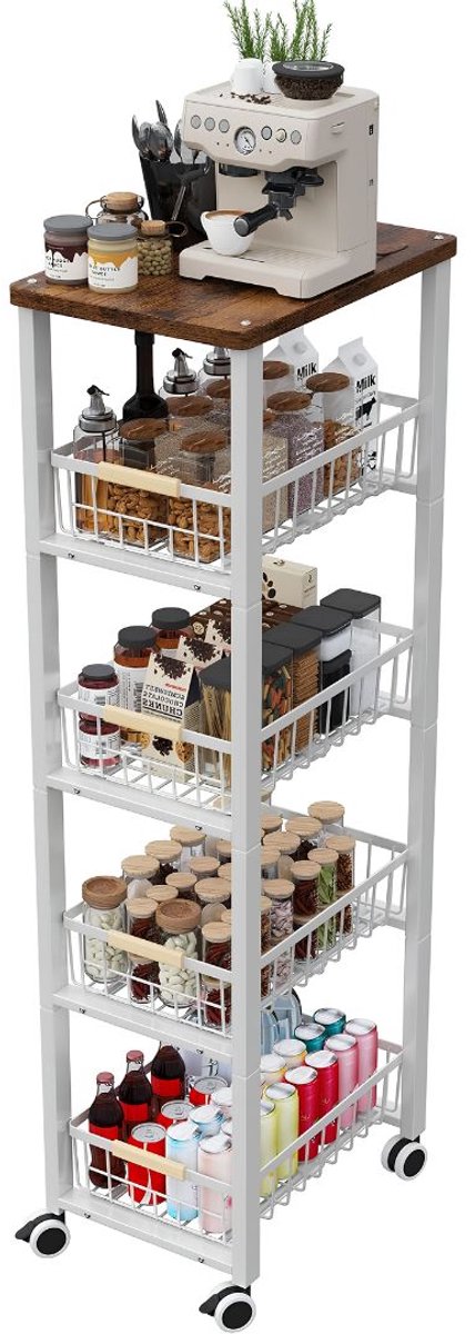LNM® Keukentrolley - Keukentrolley Op Wieltjes - Badkamer Organizer - Wit - 39cm x 31cm x 107cm