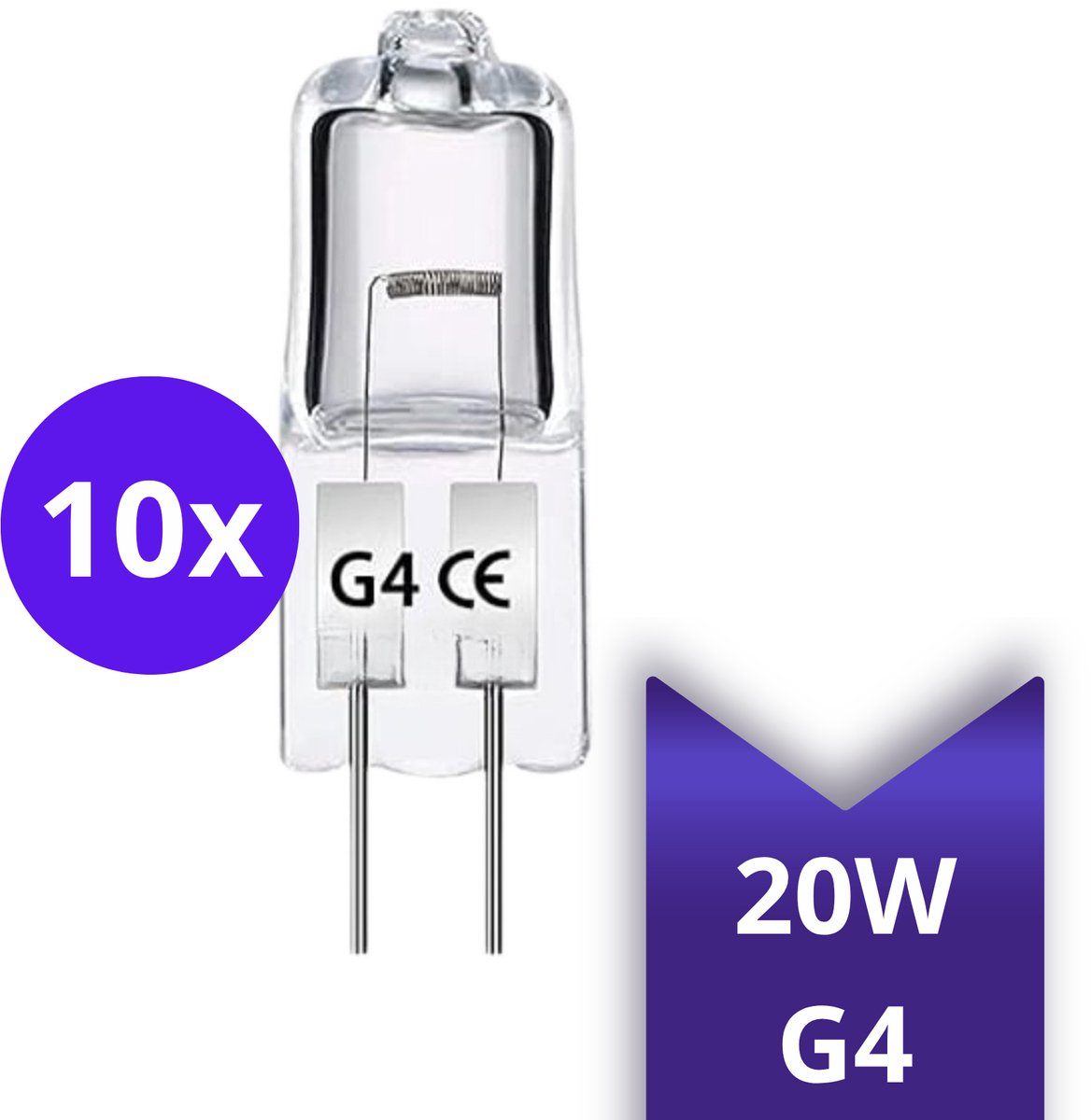 10x G4 halogeenlamp 20W – G4 fitting – 12volt – Dimbaar warm wit licht – 20W steeklampjes