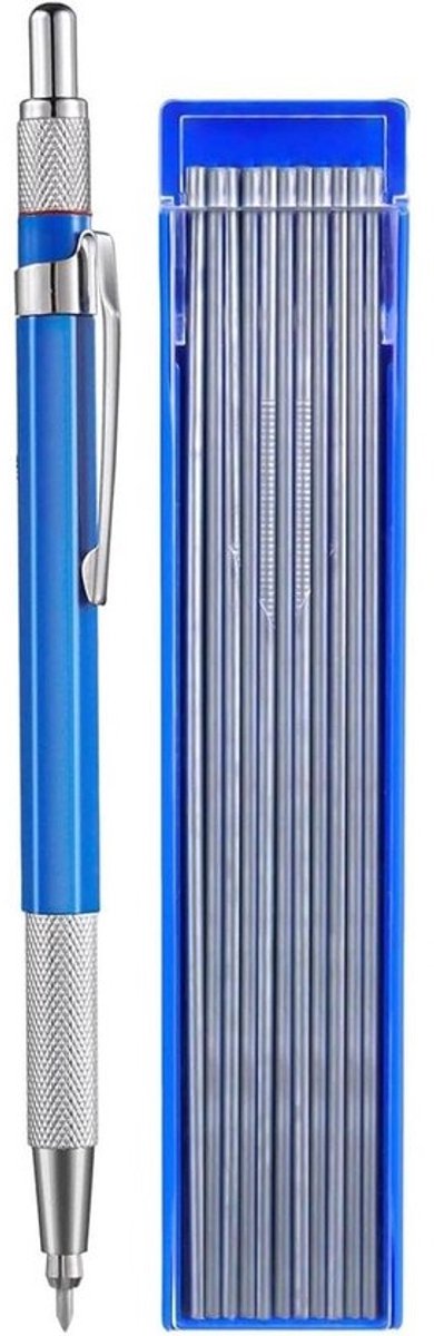 Lasserspotlood - Mechanische marker - Voor metaalmarkering - Met ingebouwde slijper - 12 zilveren vullingen - Blauw