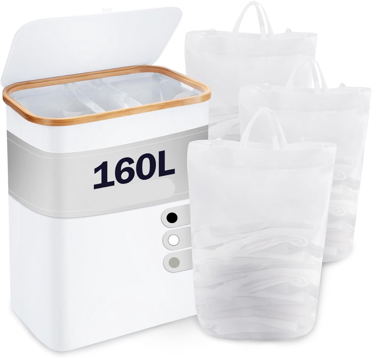 KLS® Wasmand 3 Vakken - Wasmand - Wasmanden - Wit - 37cm x 74cm x 57cm